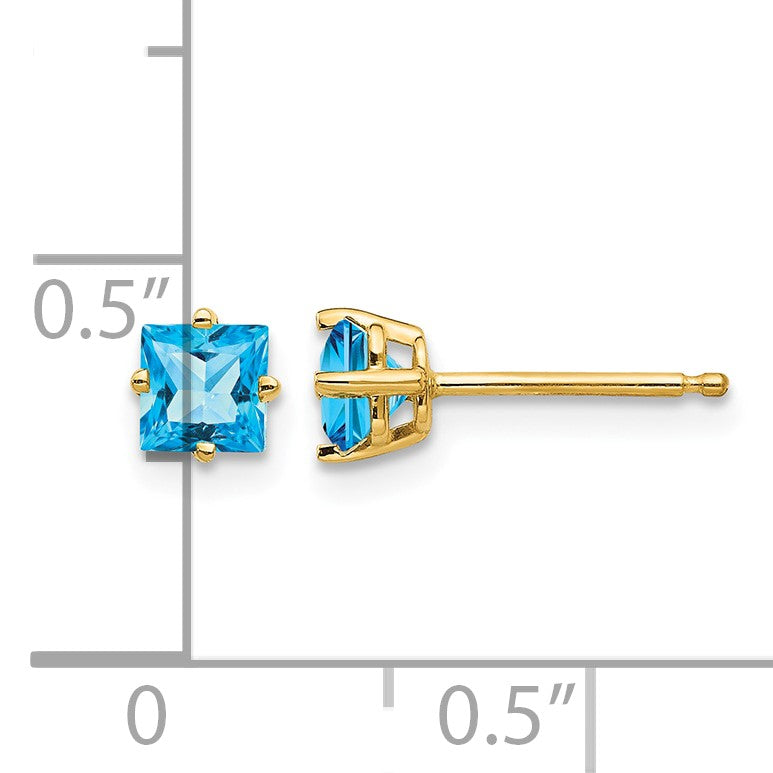 14k 4mm Princess-cut Blue Topaz Post Earrings