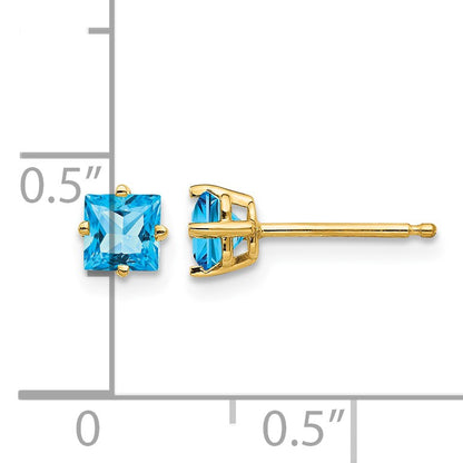 14k 4mm Princess-cut Blue Topaz Post Earrings