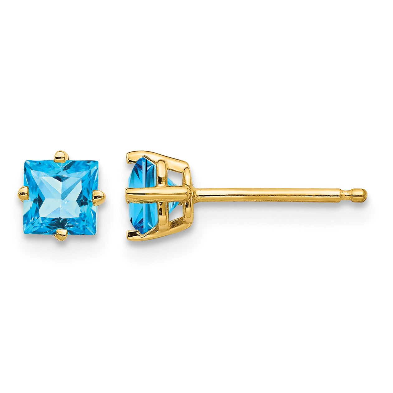 14k 4mm Princess-cut Blue Topaz Post Earrings