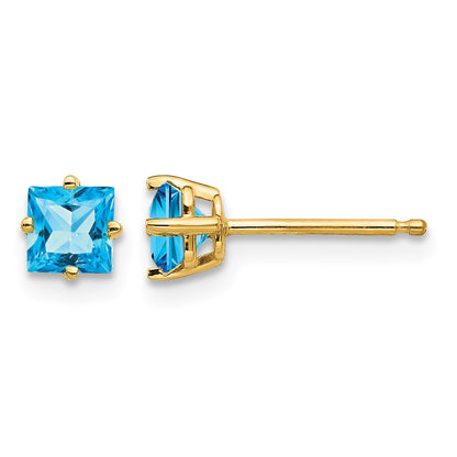 14k 4mm Princess-cut Blue Topaz Post Earrings