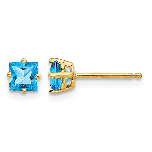 14k 4mm Princess-cut Blue Topaz Post Earrings