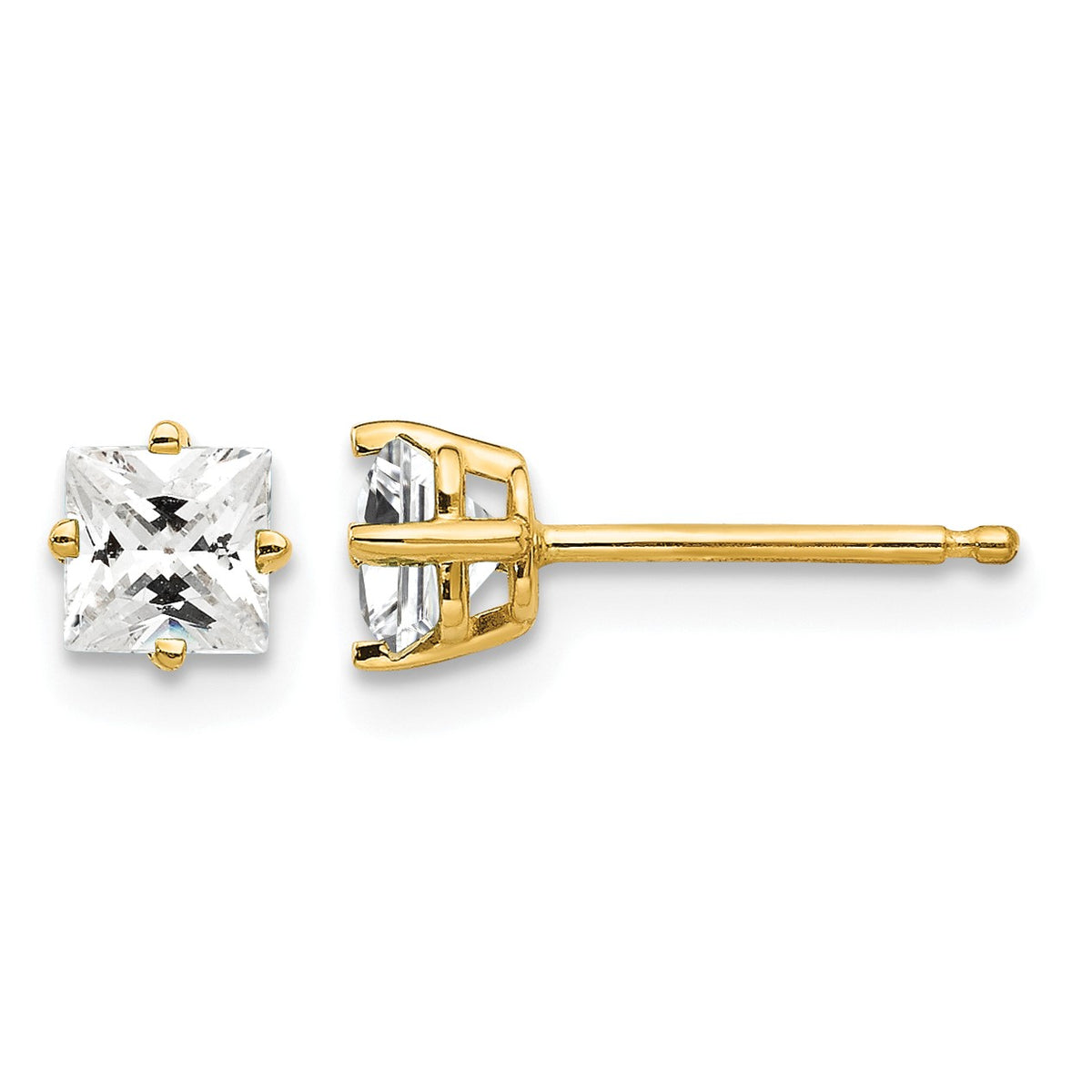 14k 4mm Princess-cut Cubic Zirconia Post Earrings