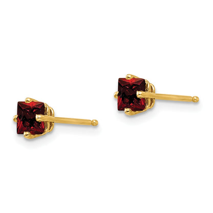 14k 4mm Princess-cut Garnet Post  Earrings