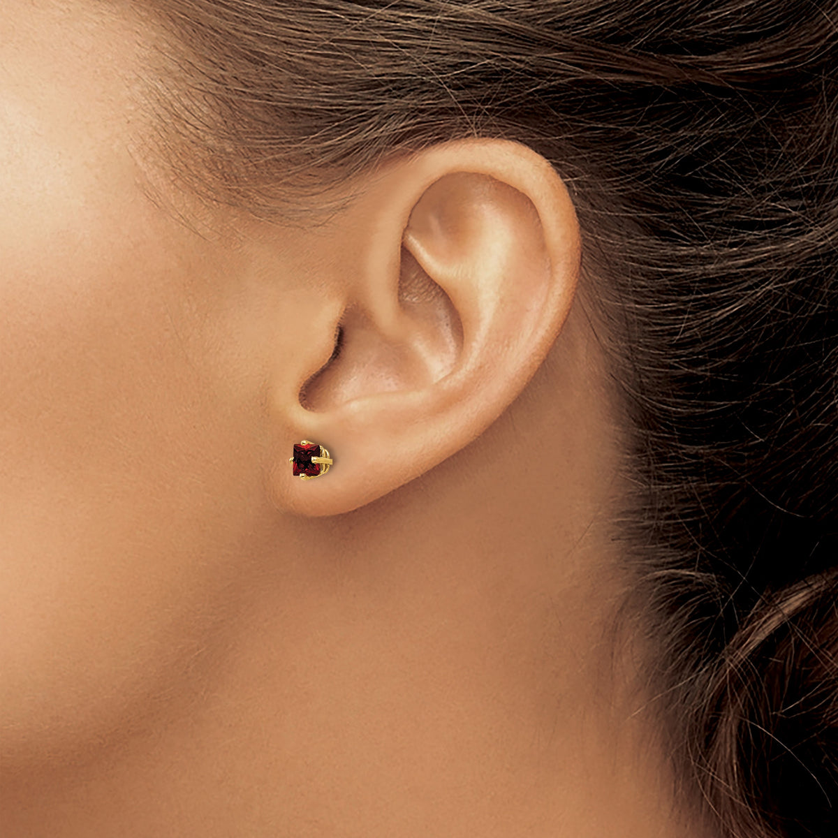 14k 4mm Princess-cut Garnet Post  Earrings