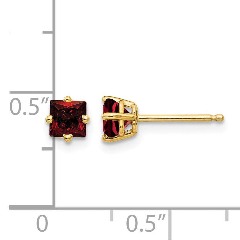 14k 4mm Princess-cut Garnet Post  Earrings