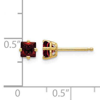 14k 4mm Princess-cut Garnet Post  Earrings