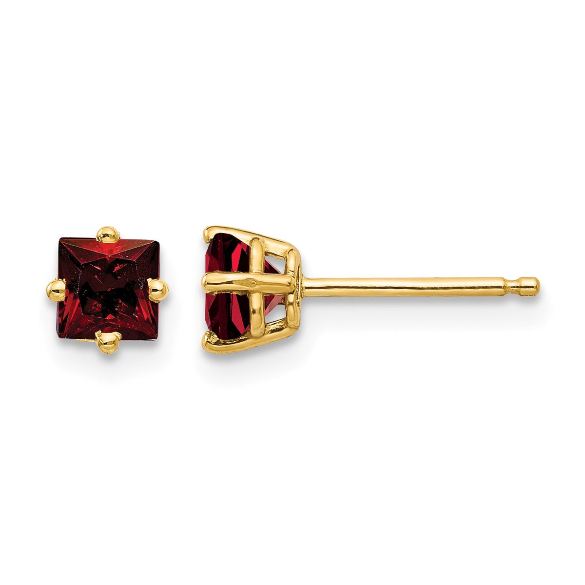 14k 4mm Princess-cut Garnet Post  Earrings