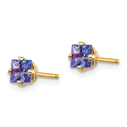 14k 4mm Princess Tanzanite Post Earrings