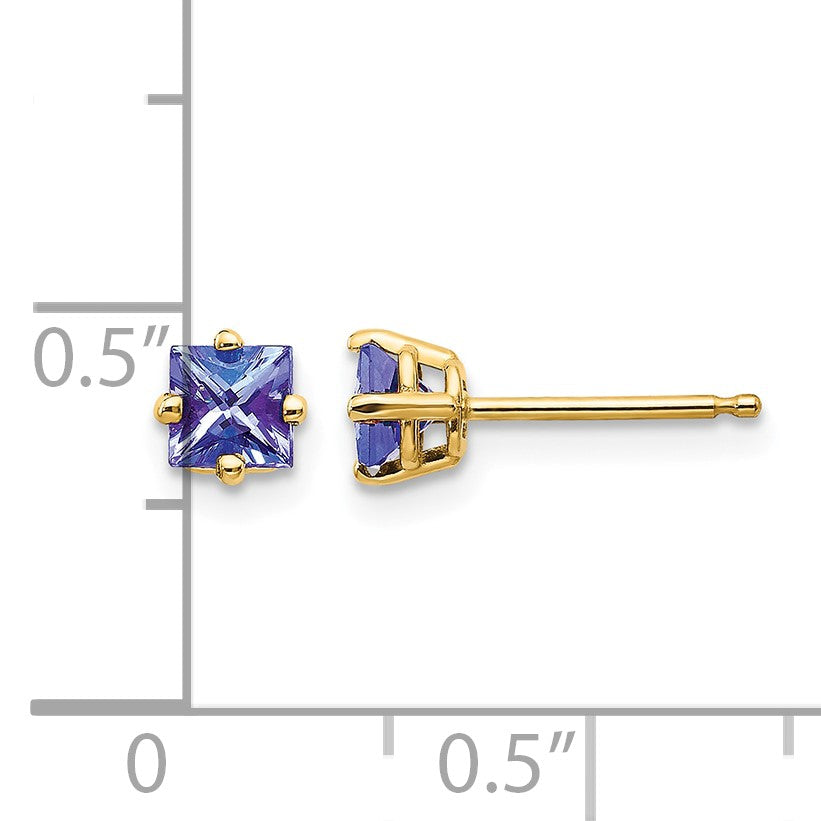 14k 4mm Princess Tanzanite Post Earrings