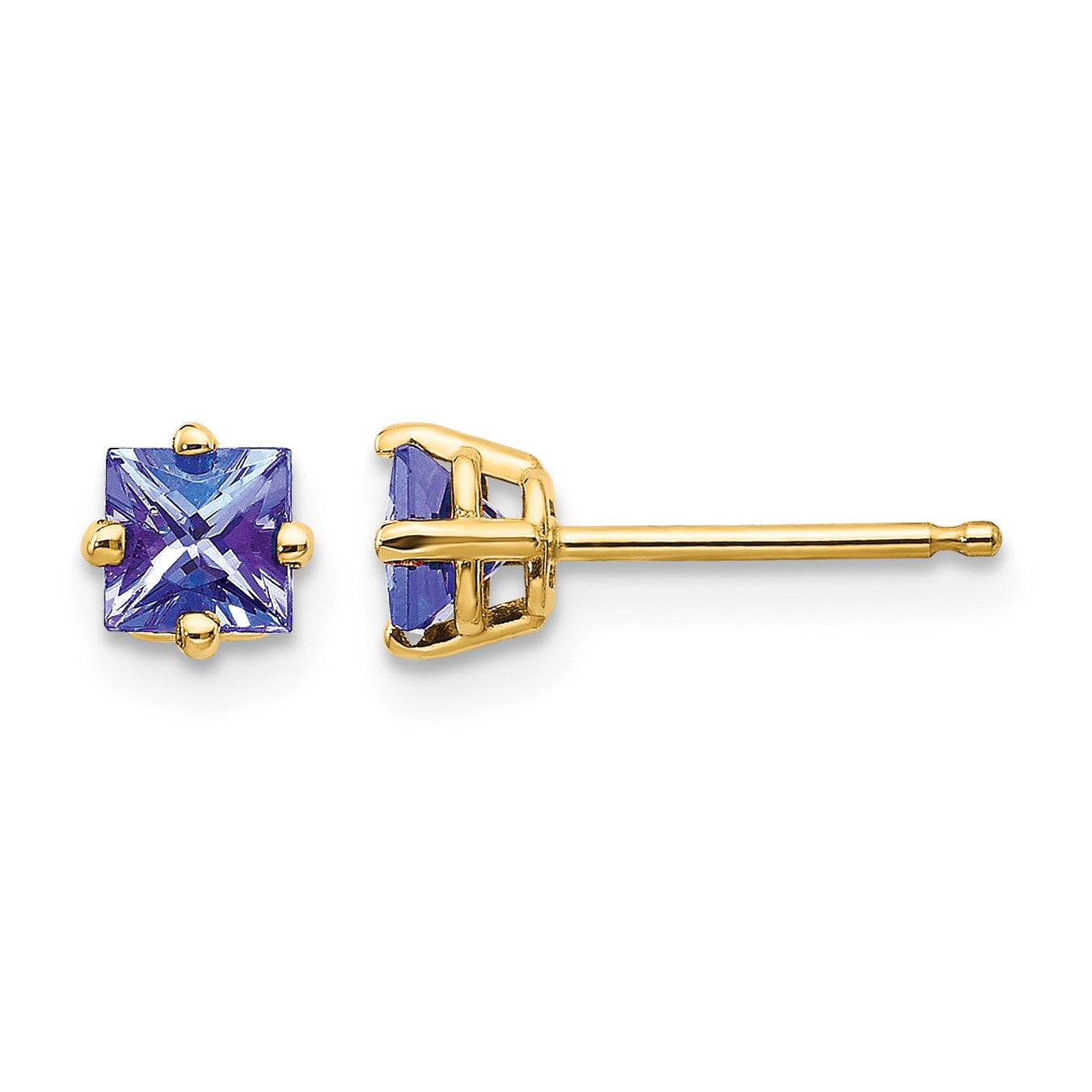 14k 4mm Princess Tanzanite Post Earrings