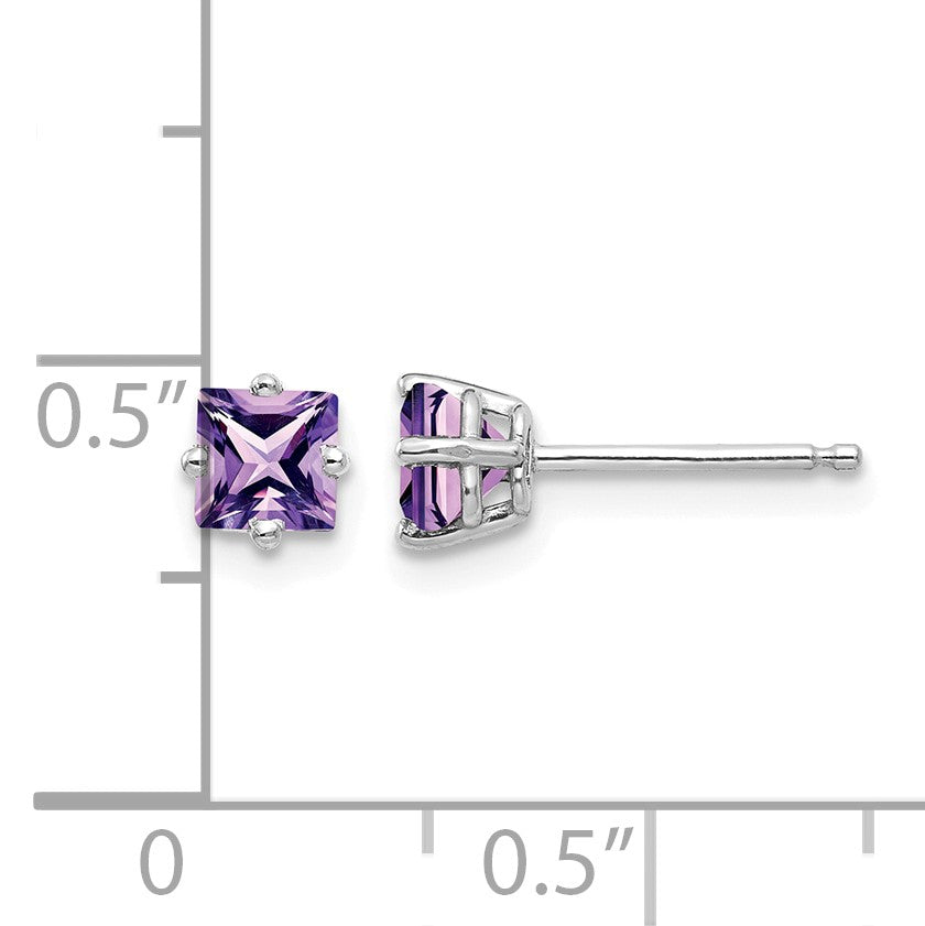 14k White Gold 4mm Princess-cut Amethyst Post Earrings