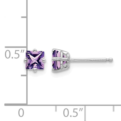 14k White Gold 4mm Princess-cut Amethyst Post Earrings