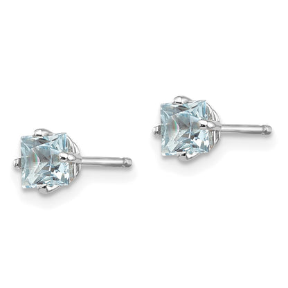 14k White Gold 4mm Princess Aquamarine Post Earrings