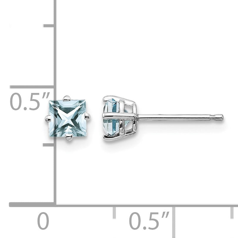 14k White Gold 4mm Princess Aquamarine Post Earrings