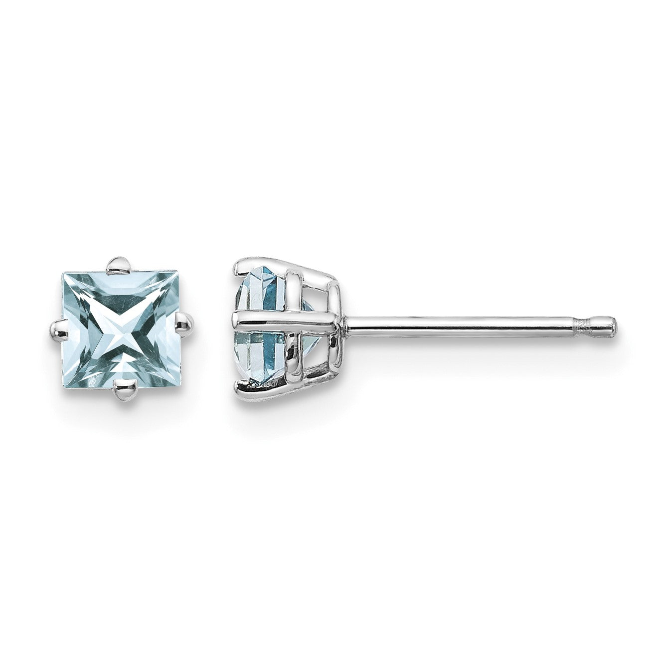 14k White Gold 4mm Princess Aquamarine Post Earrings