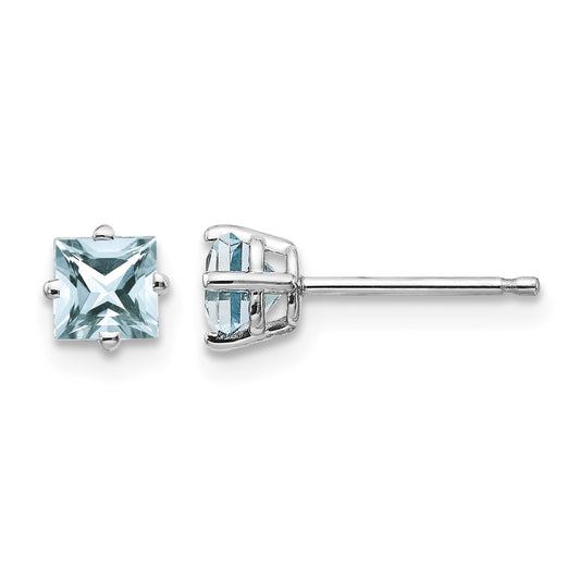 14k White Gold 4mm Princess Aquamarine Post Earrings