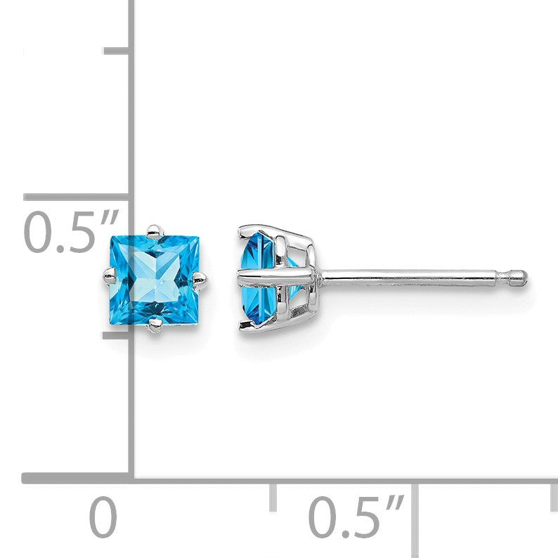 14k White Gold 4mm Princess-cut Blue Topaz Post Earrings