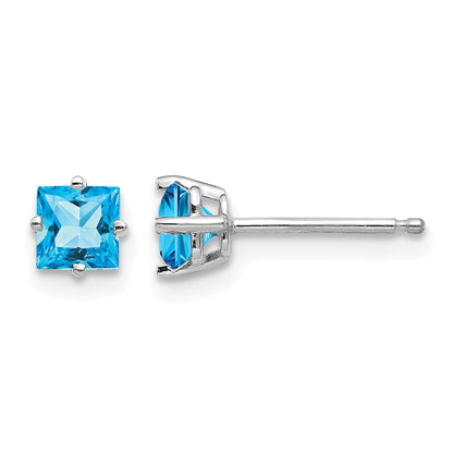 14k White Gold 4mm Princess-cut Blue Topaz Post Earrings