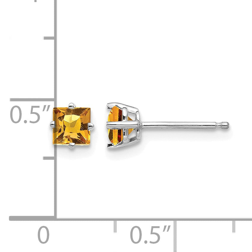 14k White Gold 4mm Princess-cut Citrine Post Earrings