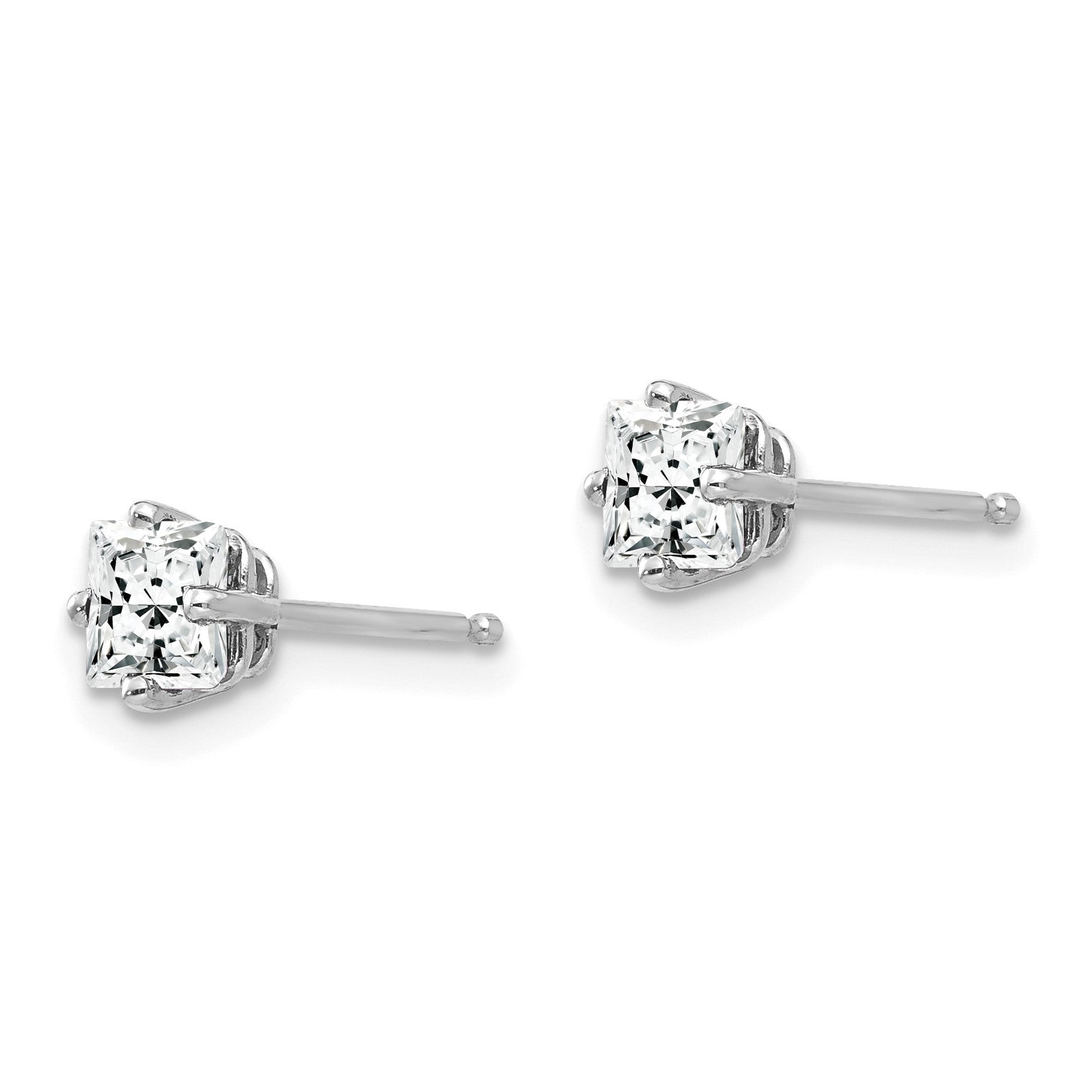 14k White Gold 4mm Princess-cut Cubic Zirconia Post Earrings