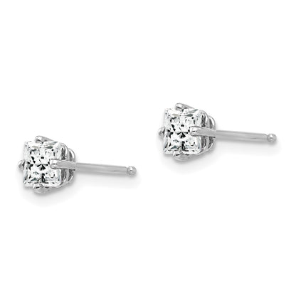 14k White Gold 4mm Princess-cut Cubic Zirconia Post Earrings