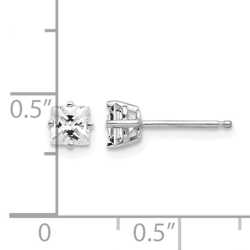 14k White Gold 4mm Princess-cut Cubic Zirconia Post Earrings