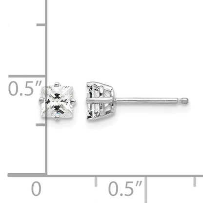 14k White Gold 4mm Princess-cut Cubic Zirconia Post Earrings