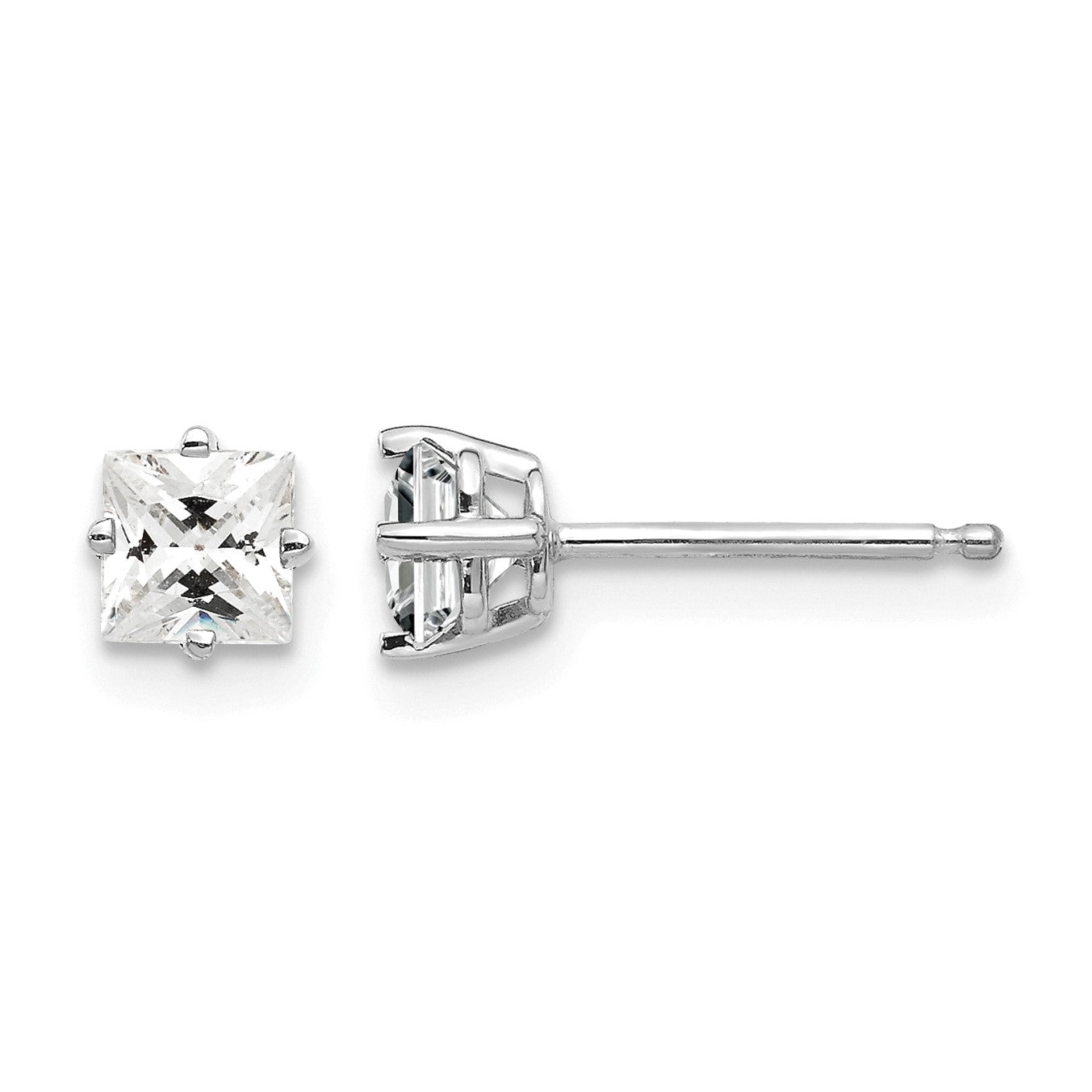 14k White Gold 4mm Princess-cut Cubic Zirconia Post Earrings