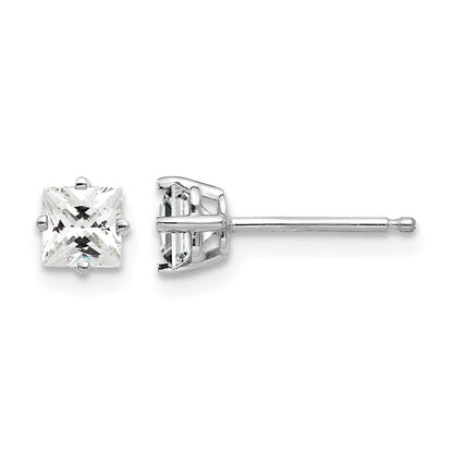 14k White Gold 4mm Princess-cut Cubic Zirconia Post Earrings