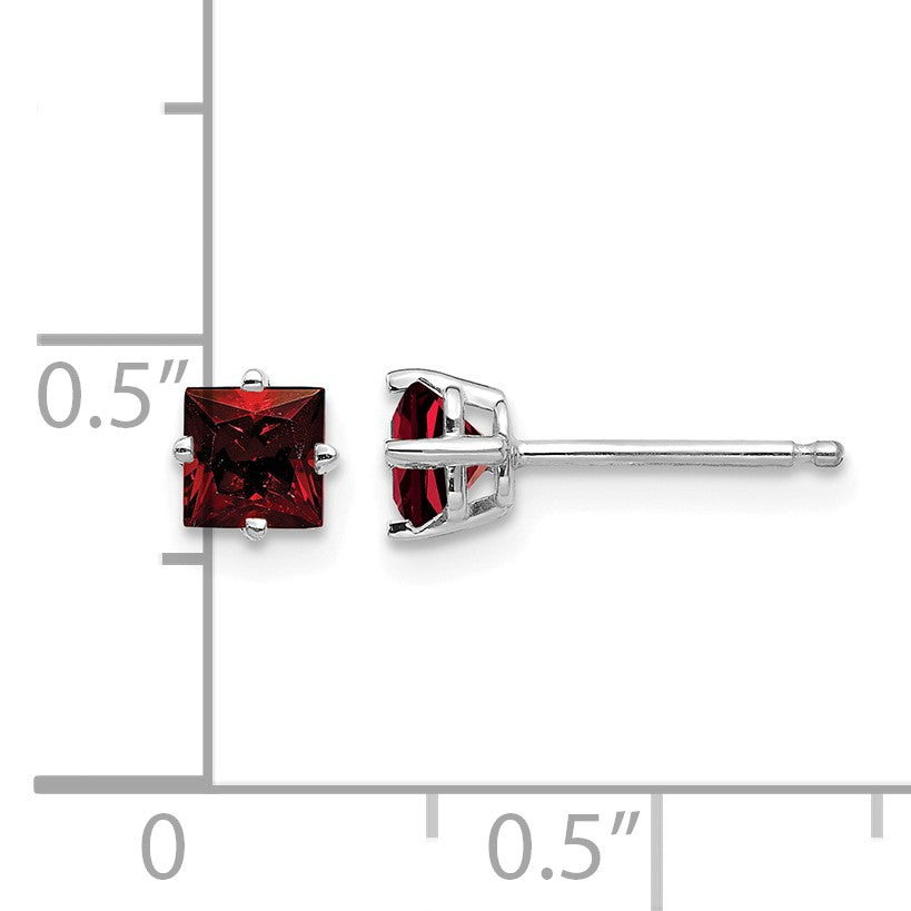 14k White Gold 4mm Princess-cut Garnet Post Earrings