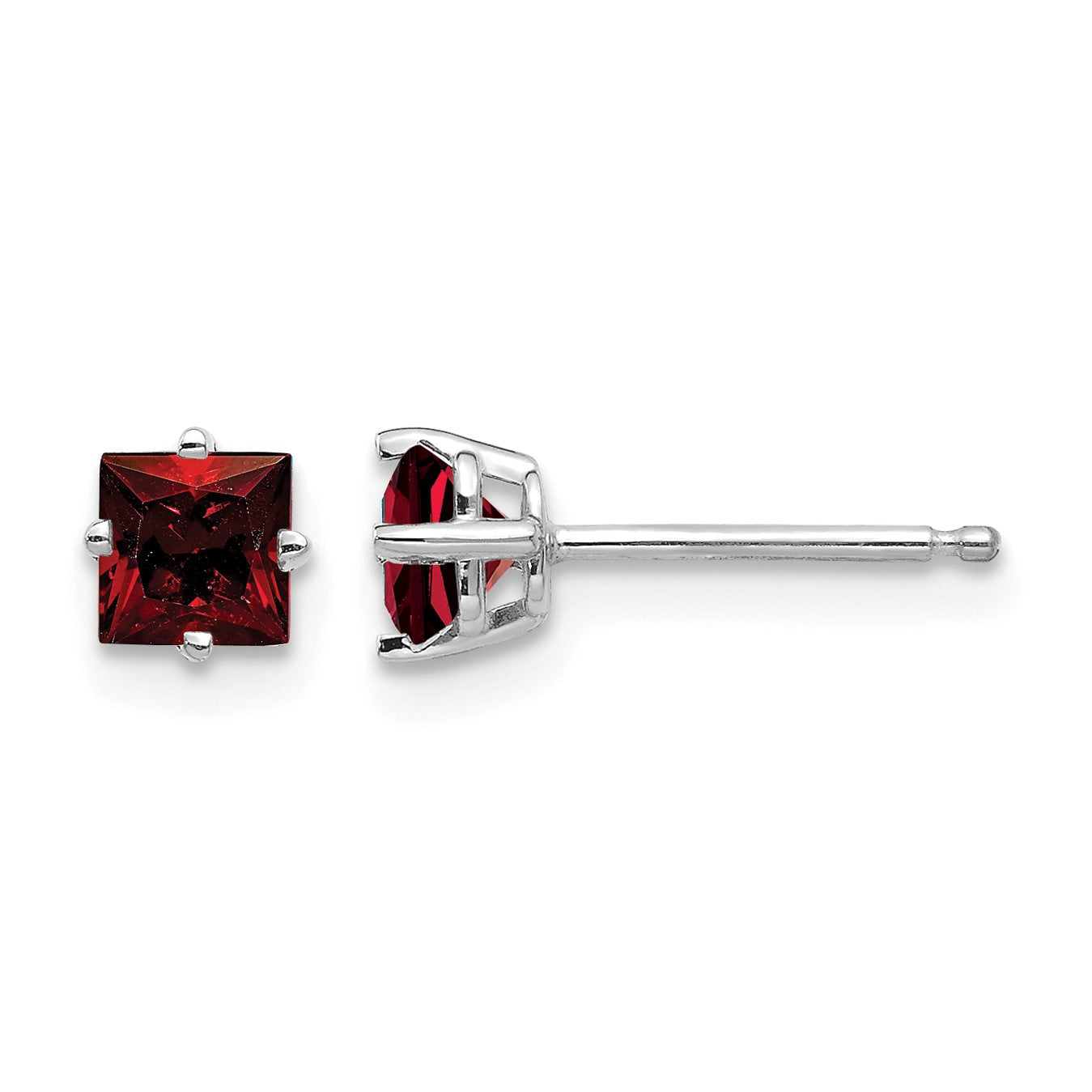 14k White Gold 4mm Princess-cut Garnet Post Earrings