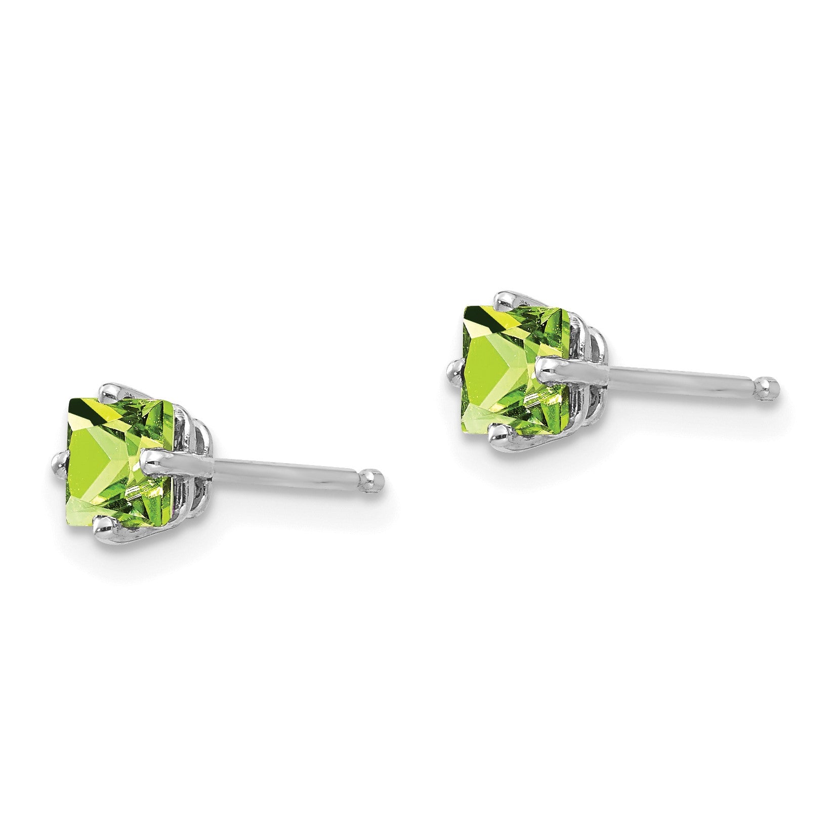14k White Gold 4mm Square Step-Cut Peridot Post Earrings