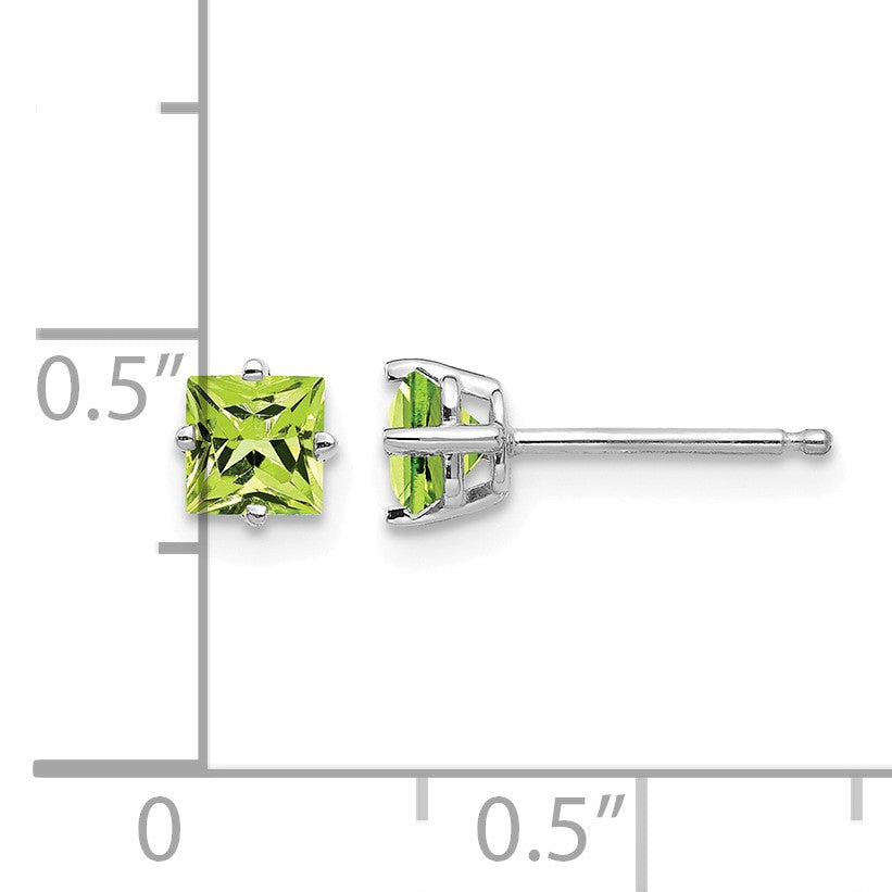 14k White Gold 4mm Square Step-Cut Peridot Post Earrings