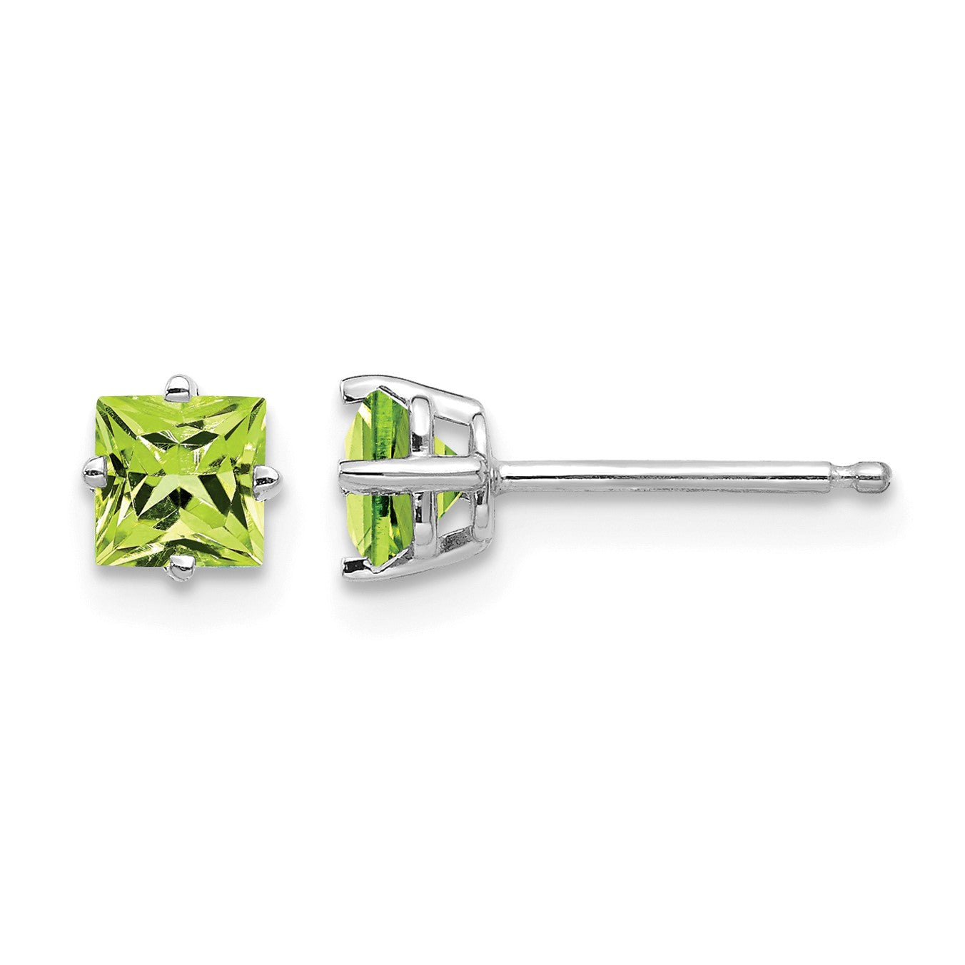 14k White Gold 4mm Square Step-Cut Peridot Post Earrings
