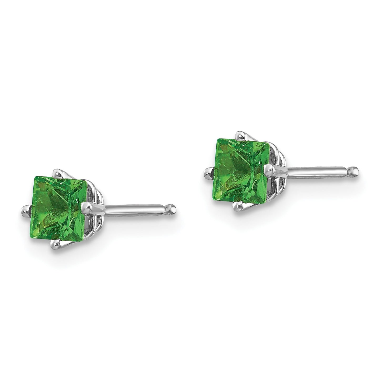 14k White Gold 4mm Princess Tsavorite Post Earrings