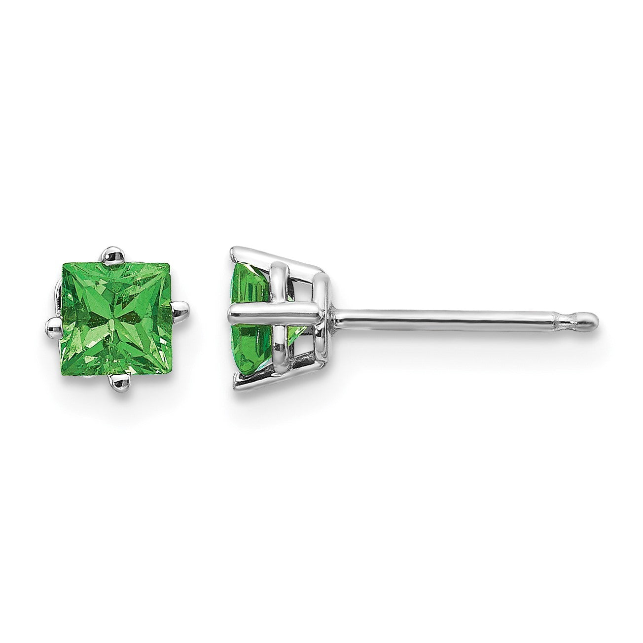 14k White Gold 4mm Princess Tsavorite Post Earrings