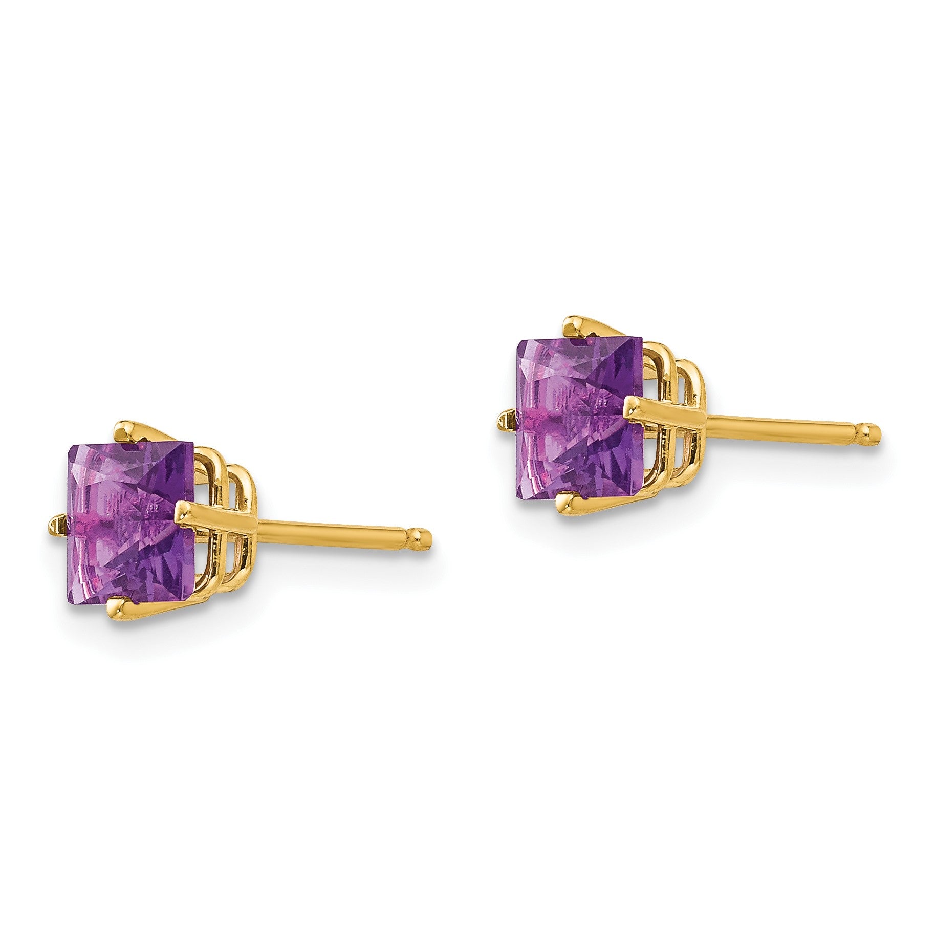 14k 5mm Princess-cut Amethyst Post Earrings