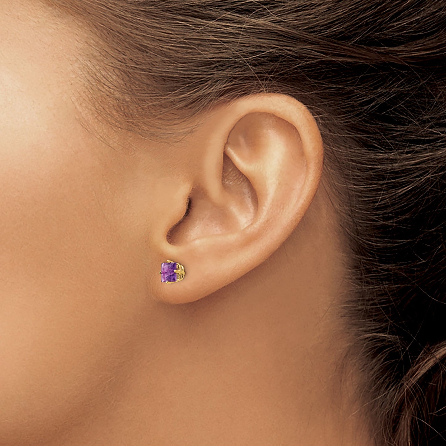 14k 5mm Princess-cut Amethyst Post Earrings
