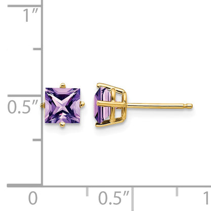 14k 5mm Princess-cut Amethyst Post Earrings