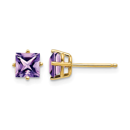 14k 5mm Princess-cut Amethyst Post Earrings