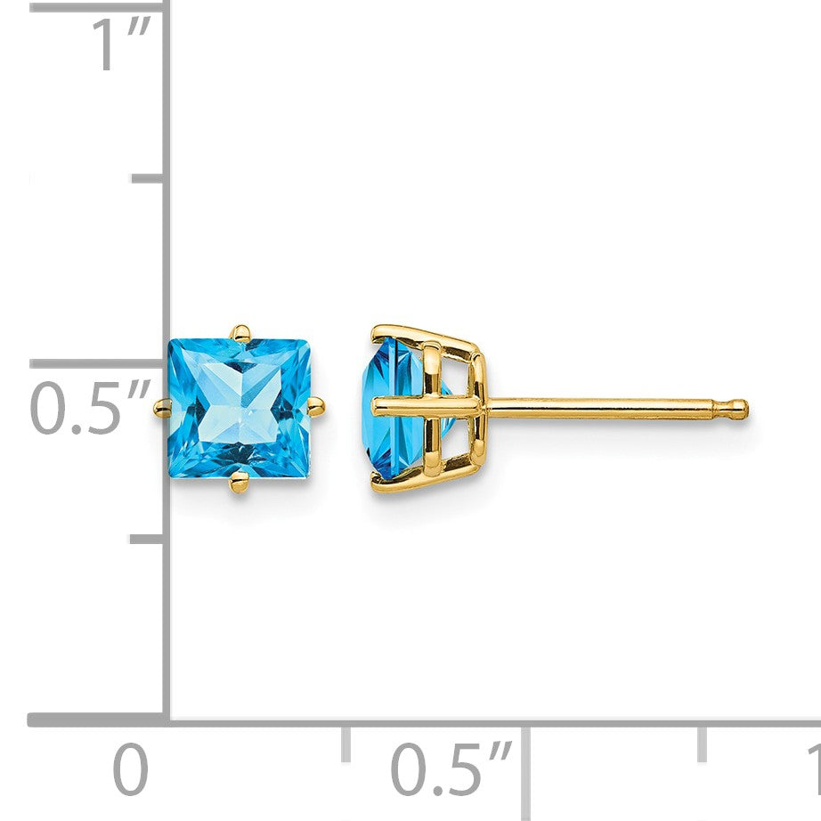 14k 5mm Princess-cut Blue Topaz Post Earrings