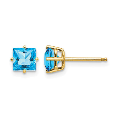 14k 5mm Princess-cut Blue Topaz Post Earrings