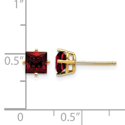 14k 5mm Princess-cut Garnet Post Earrings