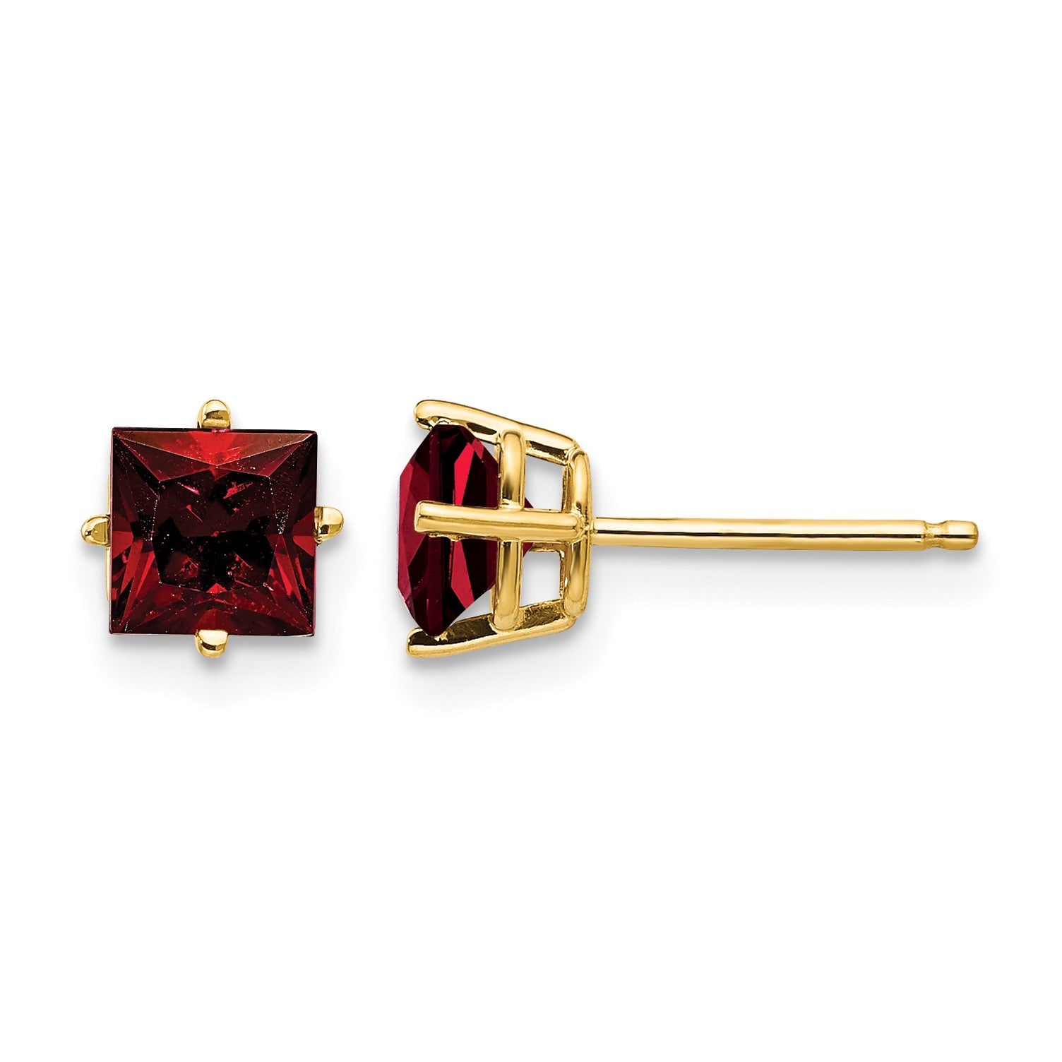 14k 5mm Princess-cut Garnet Post Earrings