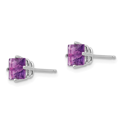 14k White Gold 5mm Princess-cut Amethyst Post Earrings