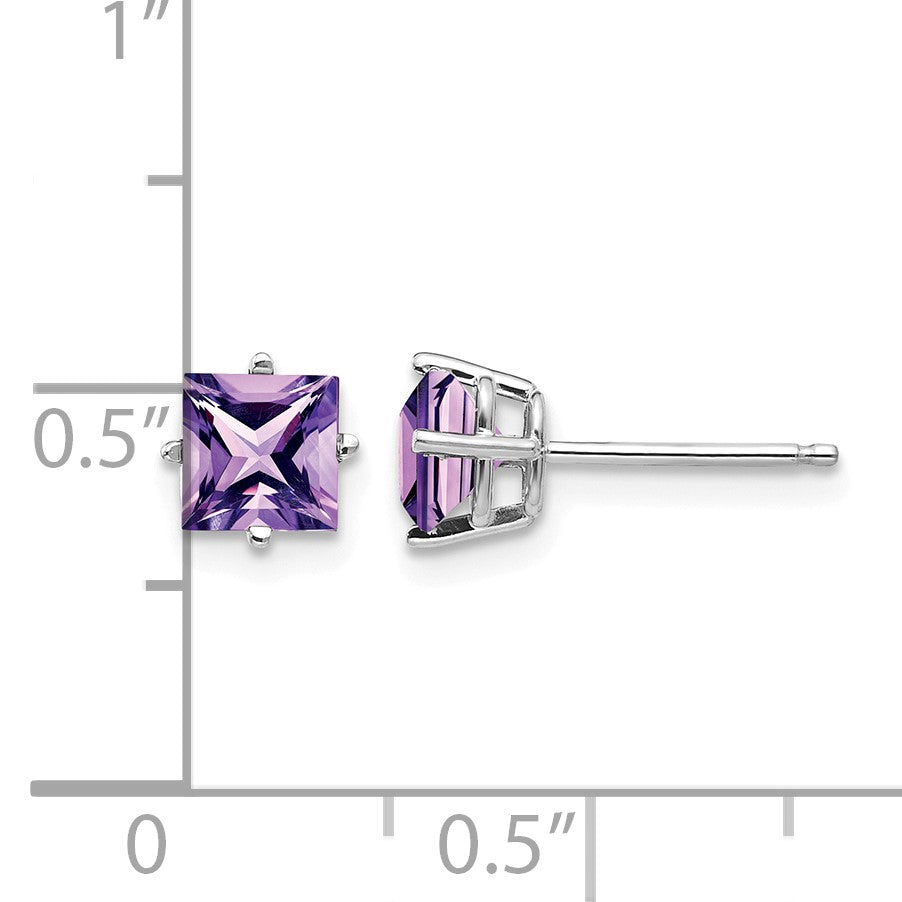 14k White Gold 5mm Princess-cut Amethyst Post Earrings
