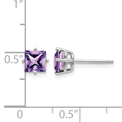 14k White Gold 5mm Princess-cut Amethyst Post Earrings