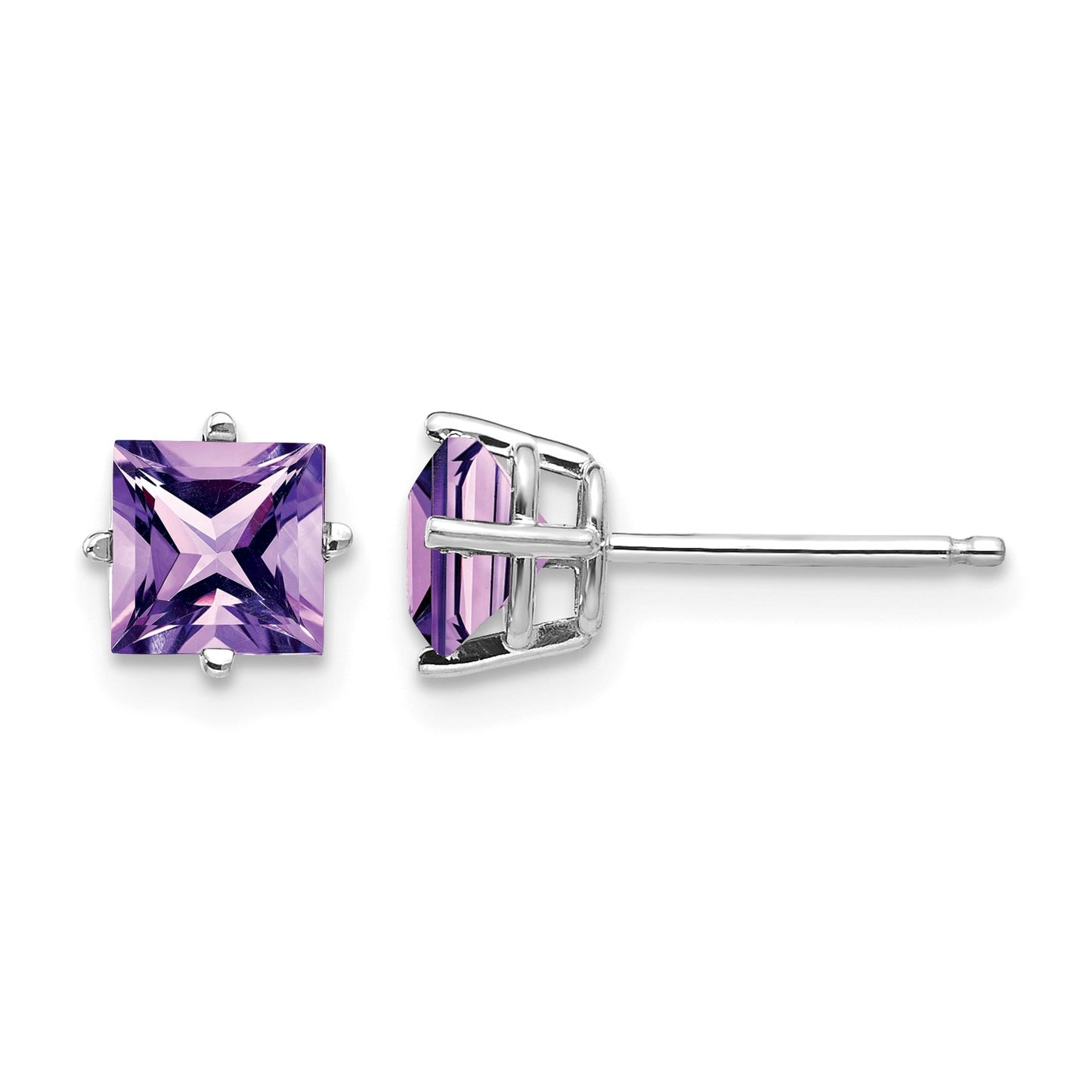 14k White Gold 5mm Princess-cut Amethyst Post Earrings