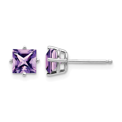 14k White Gold 5mm Princess-cut Amethyst Post Earrings