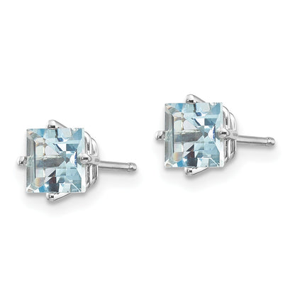 14k White Gold 5mm Princess Aquamarine Post Earrings